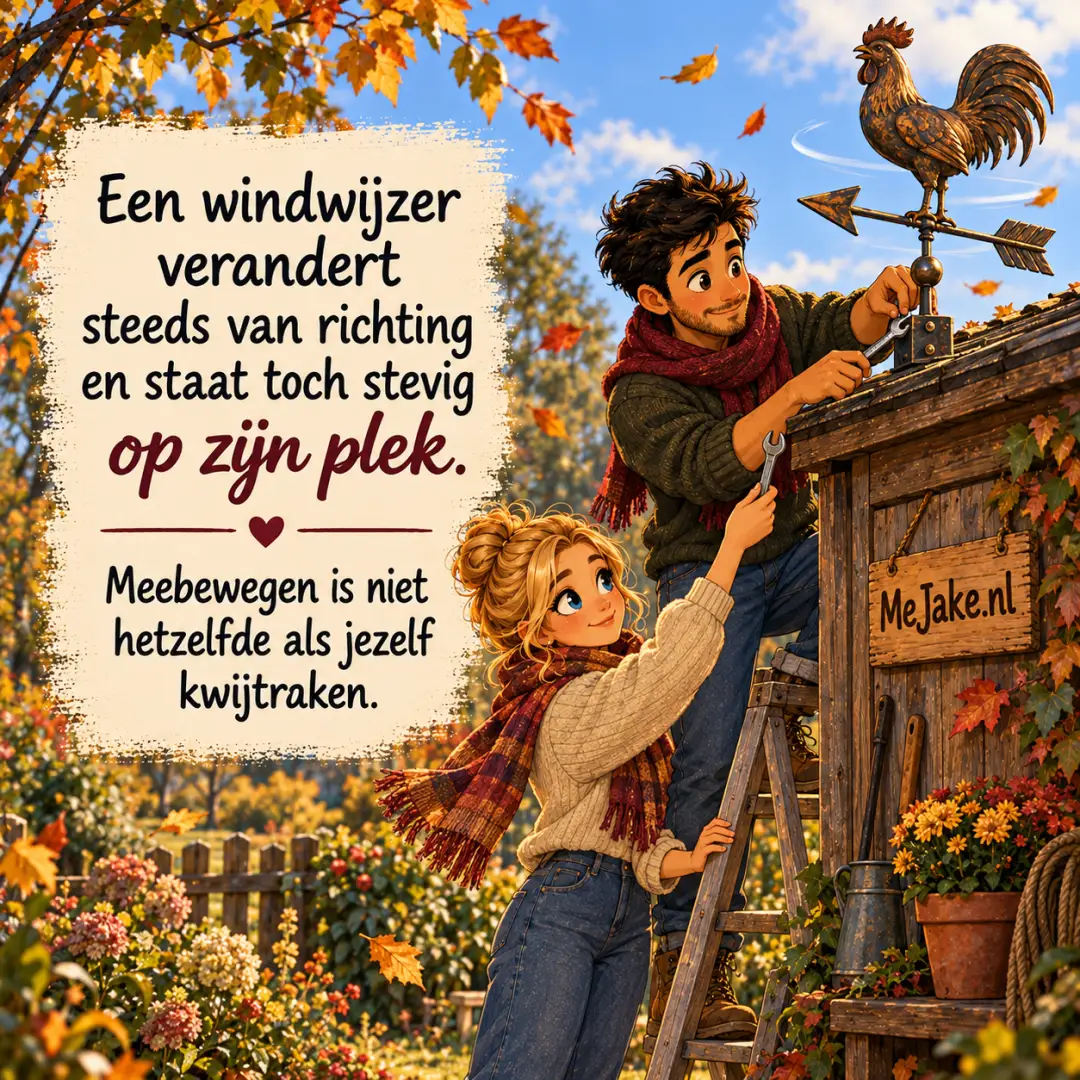 Illustratie bij de quote: Een windwijzer verandert steeds van richting en staat toch stevig op zijn plek.
