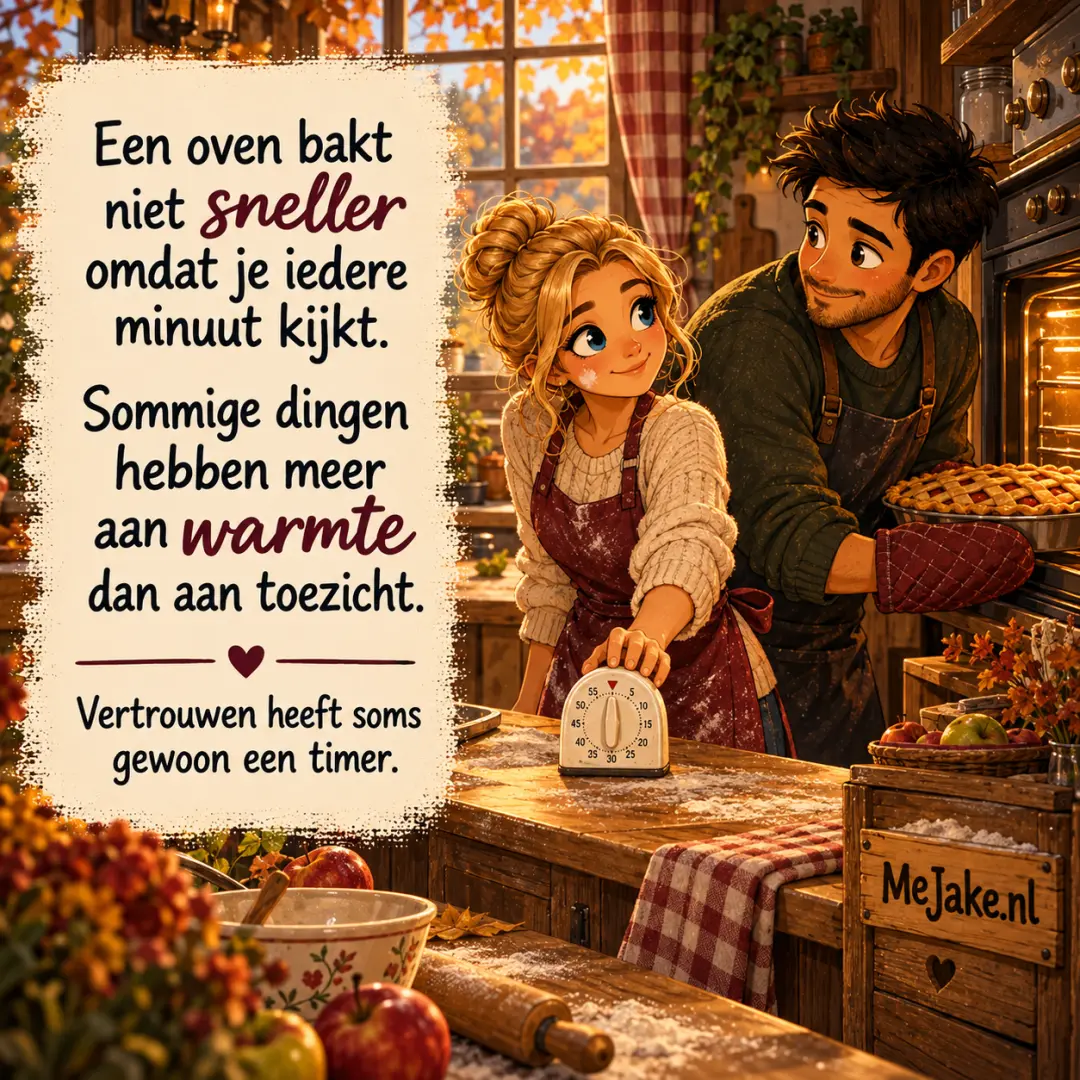 Illustratie bij de quote: Een oven bakt niet sneller omdat je iedere minuut kijkt. Sommige dingen hebben meer aan warmte dan aan toezicht.