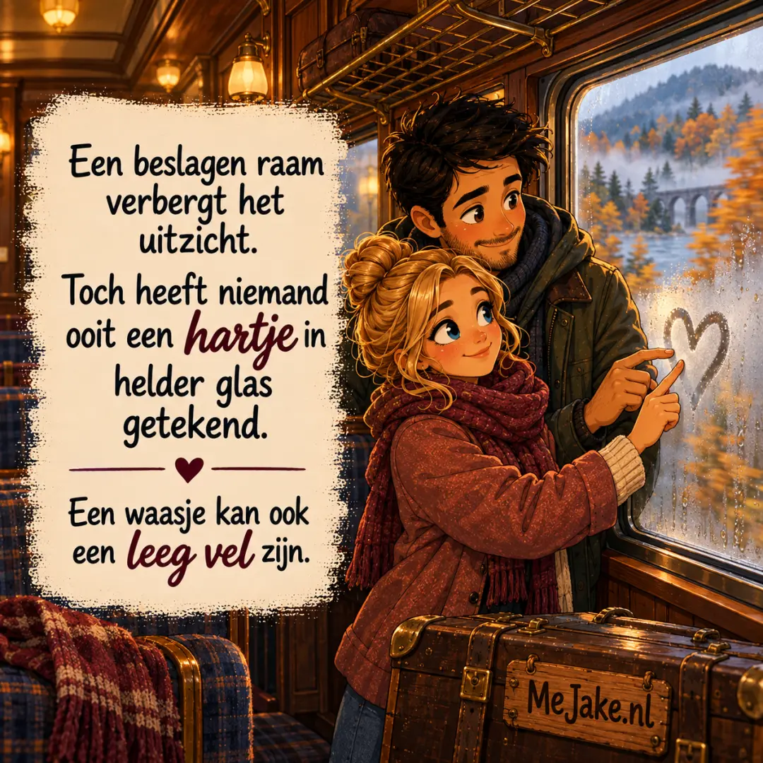 Illustratie bij de quote: Een beslagen raam verbergt het uitzicht. Toch heeft niemand ooit een hartje in helder glas getekend.