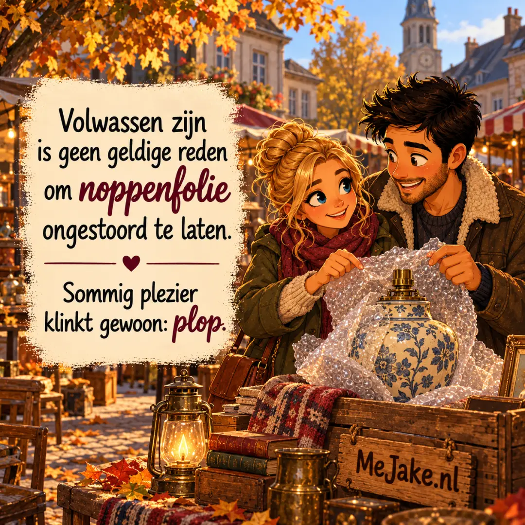 Illustratie bij de quote: Volwassen zijn is geen geldige reden om noppenfolie ongestoord te laten.