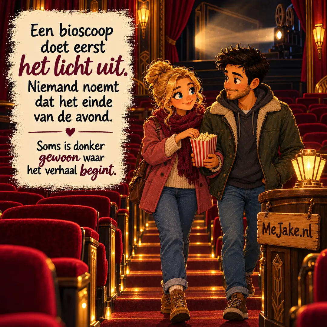 Illustratie bij de quote: Een bioscoop doet eerst het licht uit. Niemand noemt dat het einde van de avond.